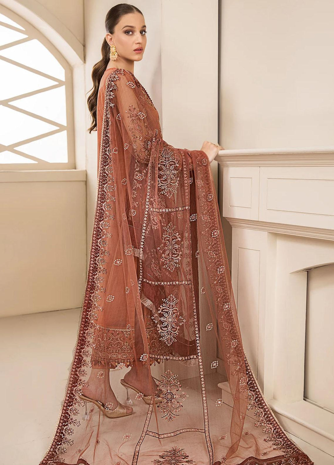 Farasha Embroidered Net Suits Unstitched 3 Piece FSH23LA D-05 Marile - Formal Collection