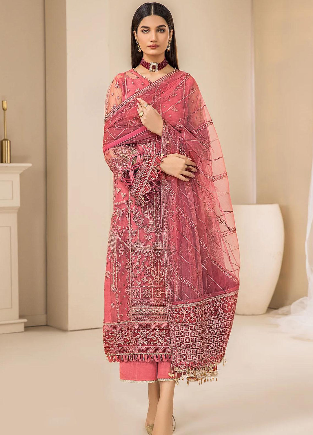 Farasha Embroidered Net Suits Unstitched 3 Piece FSH23LA D-07 Della - Formal Collection