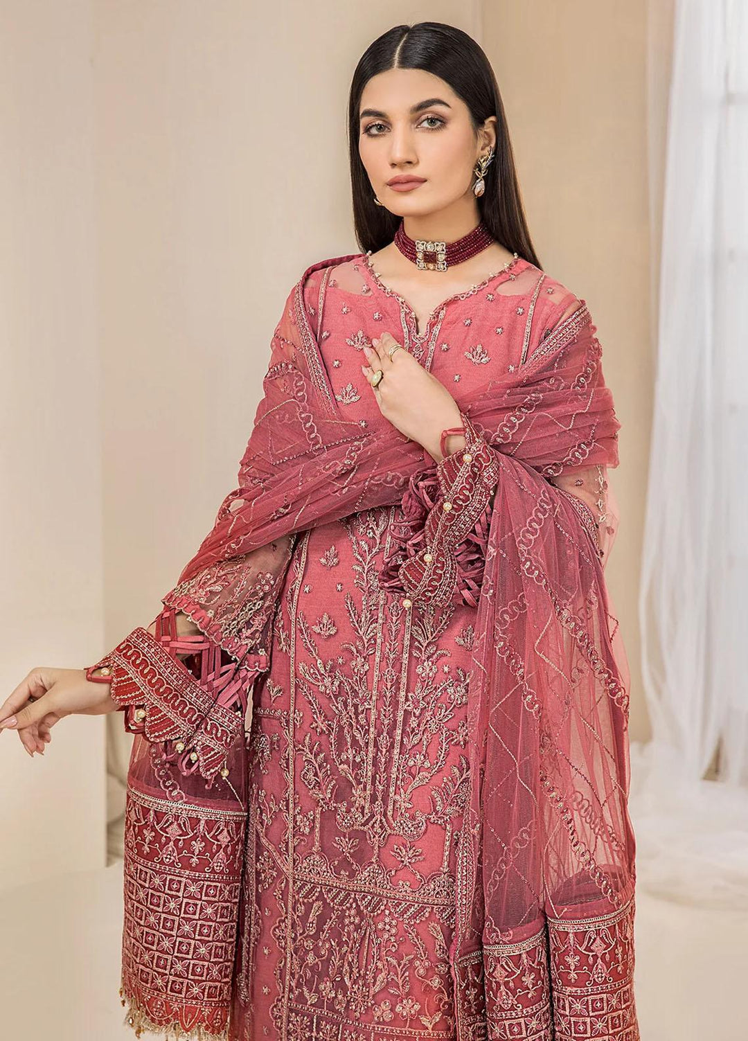 Farasha Embroidered Net Suits Unstitched 3 Piece FSH23LA D-07 Della - Formal Collection