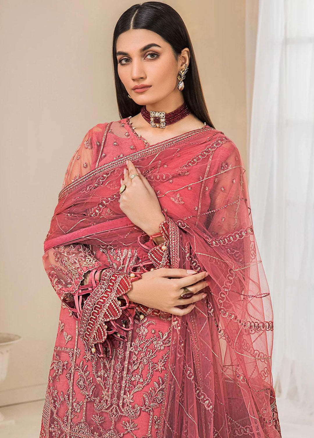 Farasha Embroidered Net Suits Unstitched 3 Piece FSH23LA D-07 Della - Formal Collection