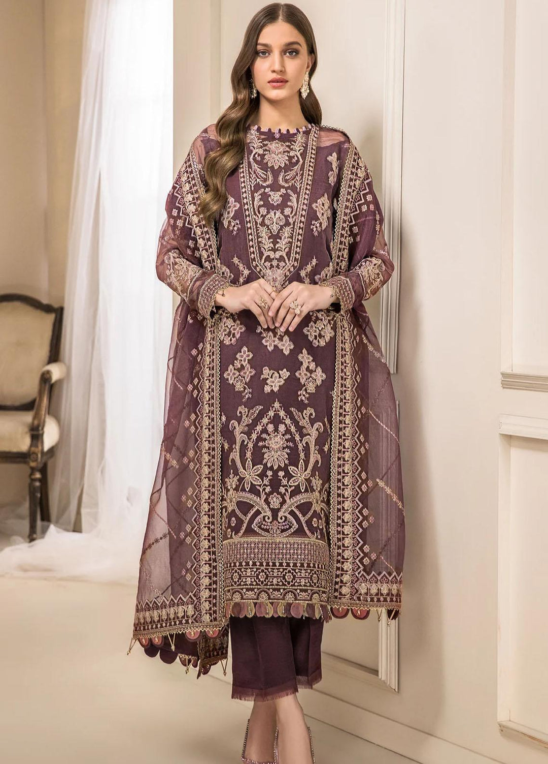 Farasha Embroidered Organza Suits Unstitched 3 Piece FSH23LA D-08 Synthia - Formal Collection