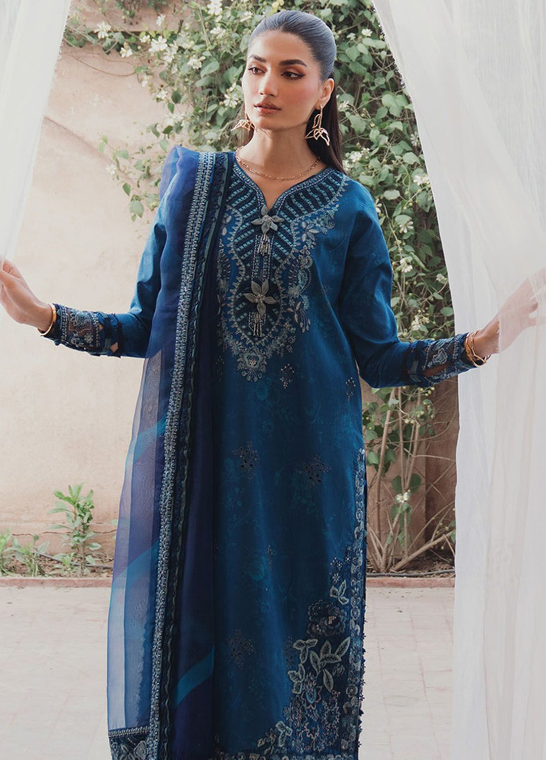 Farozaan By Xenia Formals Embroidered Lawn Suit Unstitched 3 Piece ZE24F 01 Taslima - Summer Collection