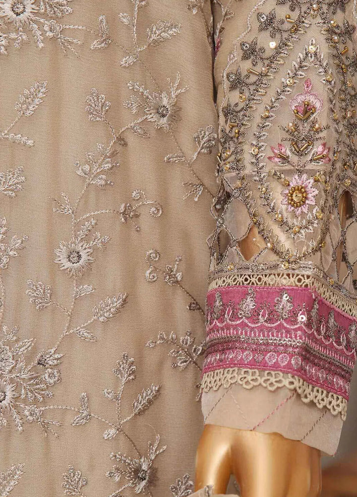 Fasaane By Hz Textiles Pret Embroidered Chiffon 3 Piece Suit HZK-171-Dark Beige