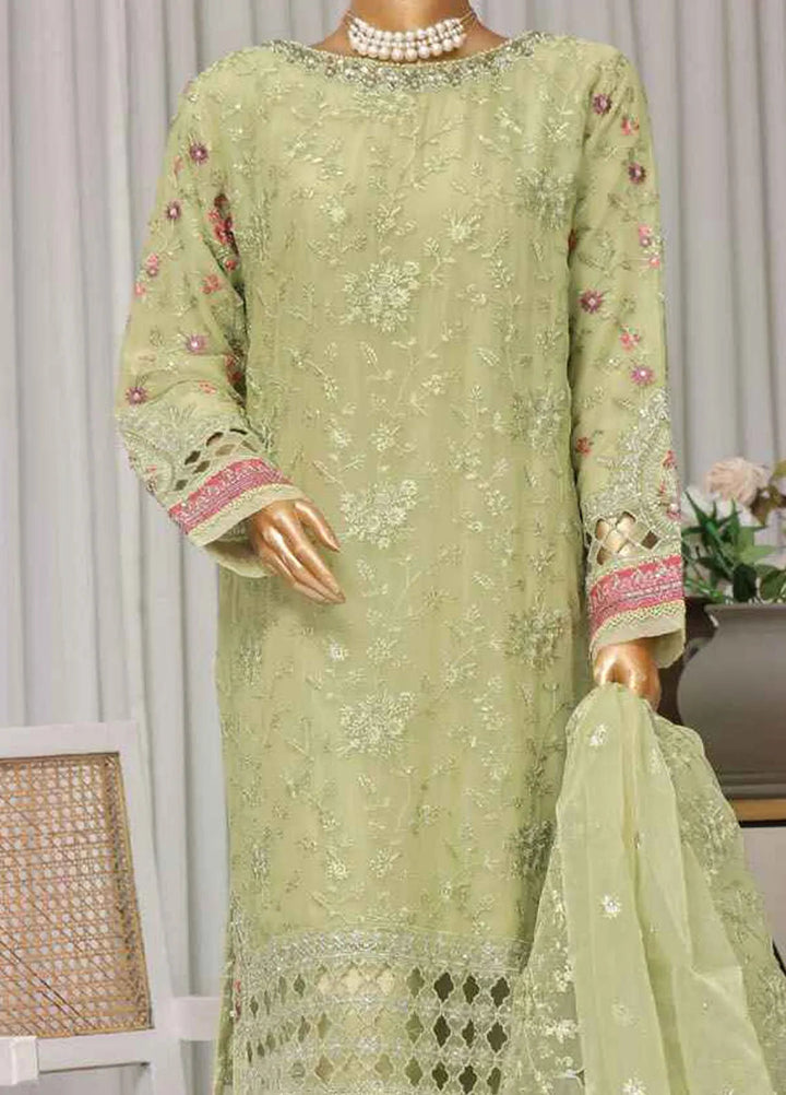 Fasaane By Hz Textiles Pret Embroidered Chiffon 3 Piece Suit HZK-171-Lime Beige
