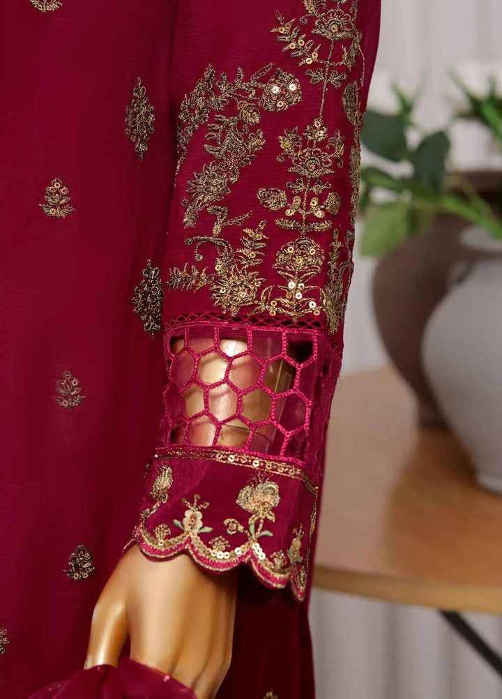 Fasaane By Hz Textiles Pret Embroidered Chiffon 3 Piece Suit HZK-173-Maroon