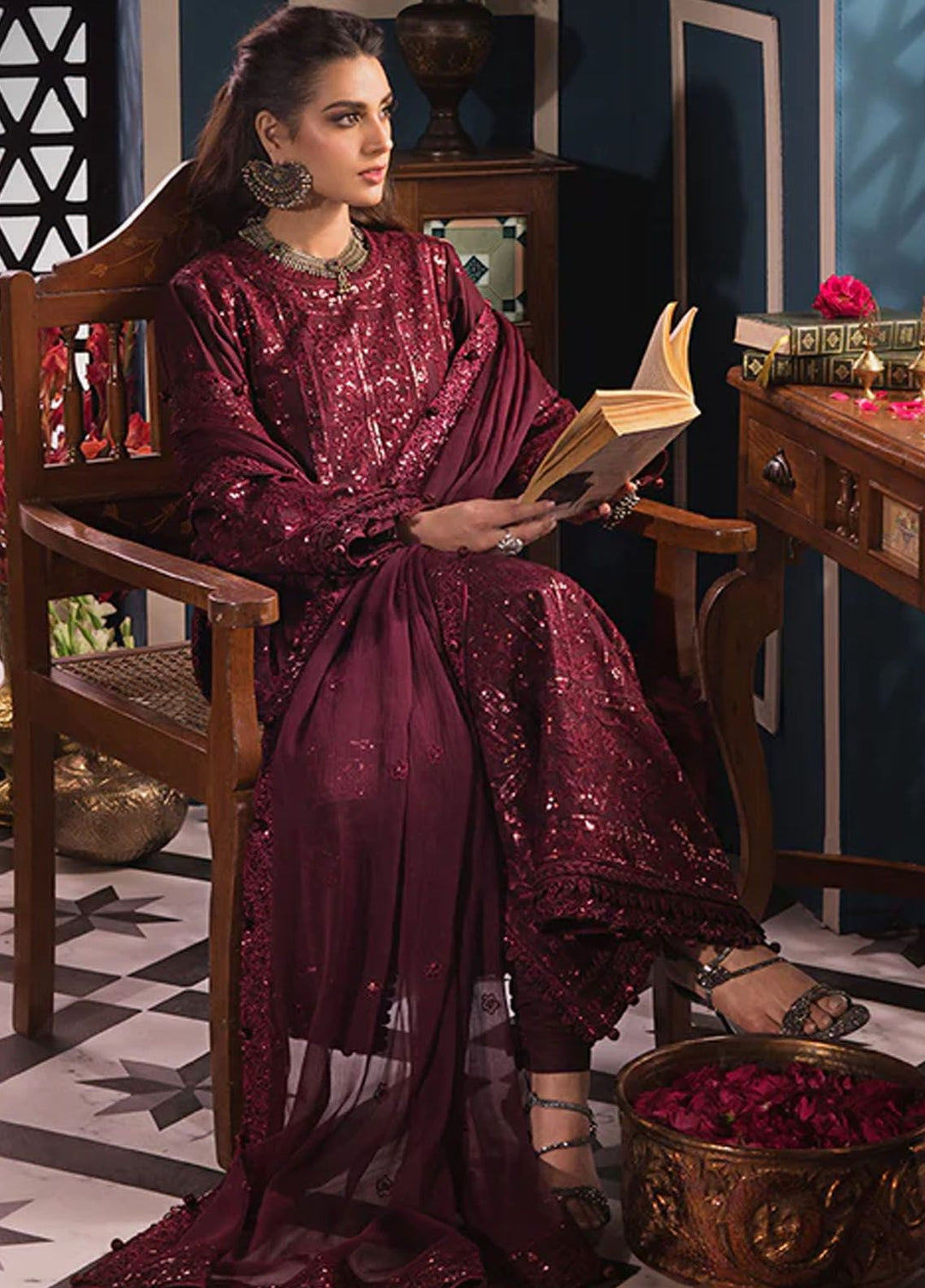 Fasana-e-Ishq By Asim Jofa Embroidered Lawn Suit Unstitched 3 Piece AJ24F AJFI-09 - Luxury Collection