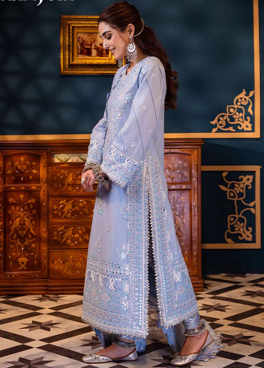 Fasana-e-Ishq By Asim Jofa Embroidered Lawn Suit Unstitched 3 Piece AJ24F AJFI-12 - Luxury Collection