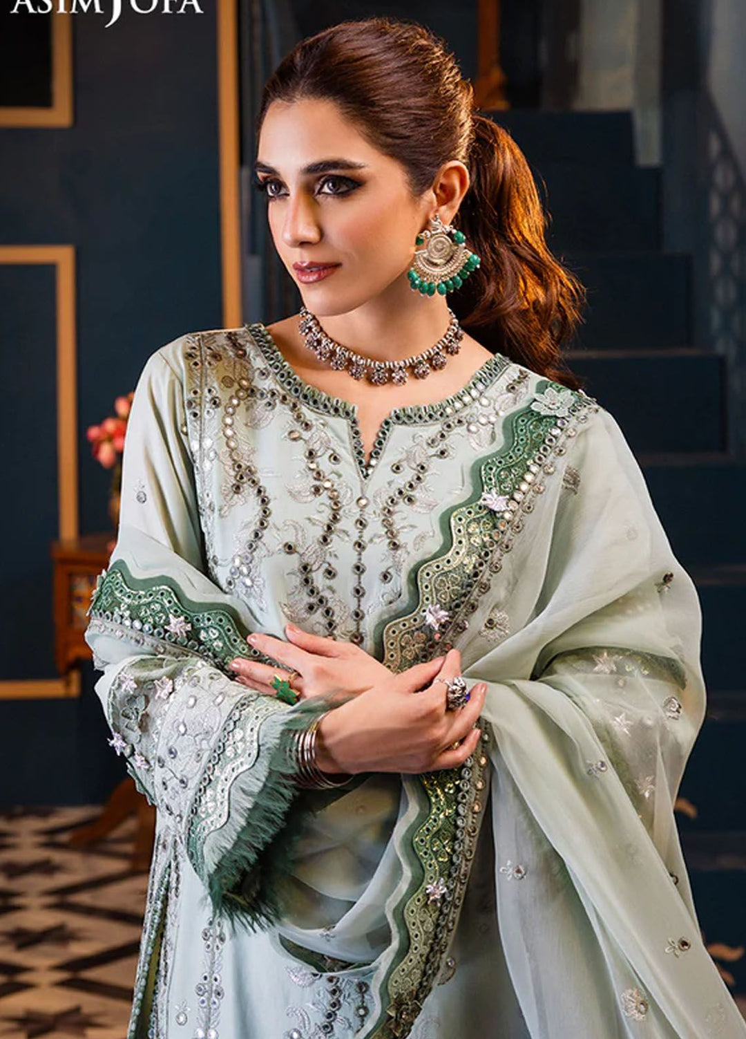 Fasana-e-Ishq By Asim Jofa Embroidered Lawn Suit Unstitched 3 Piece AJ24F AJFI-17 - Luxury Collection