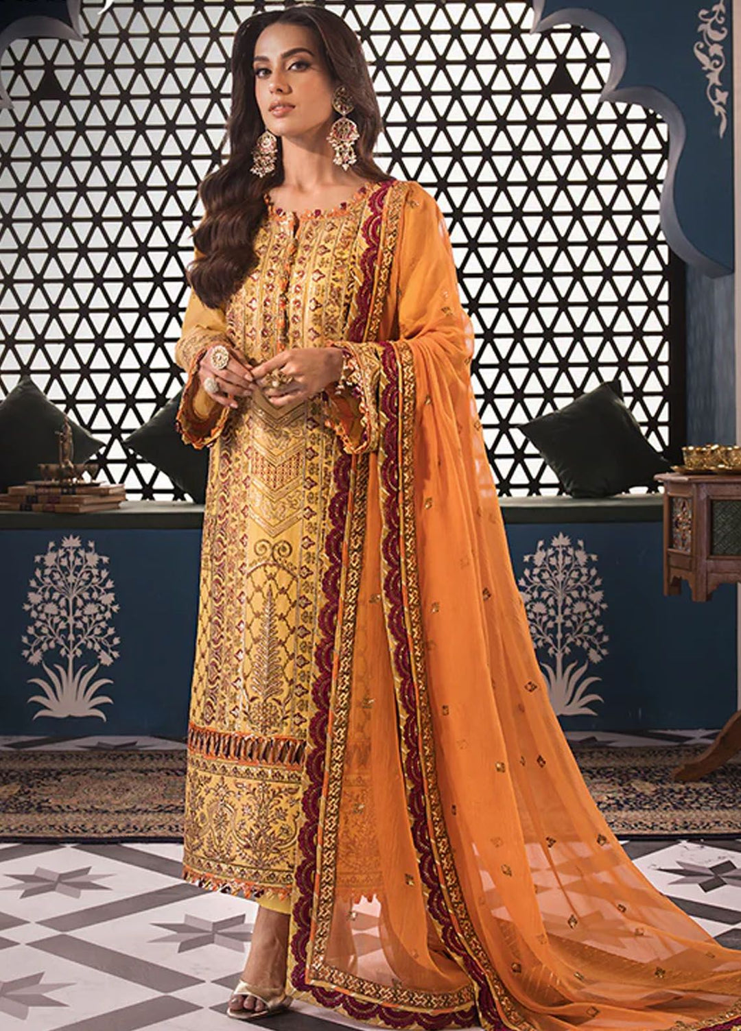 Fasana-e-Ishq By Asim Jofa Embroidered Lawn Suit Unstitched 3 Piece AJ24F AJFI-19 - Luxury Collection