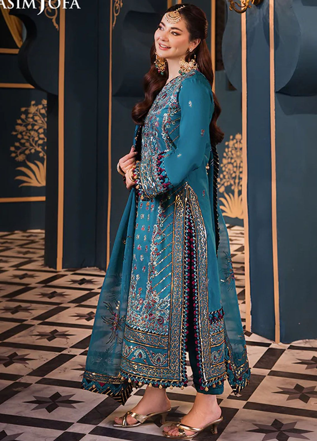 Fasana-e-Ishq By Asim Jofa Embroidered Lawn Suit Unstitched 3 Piece AJ24F AJFI-20 - Luxury Collection
