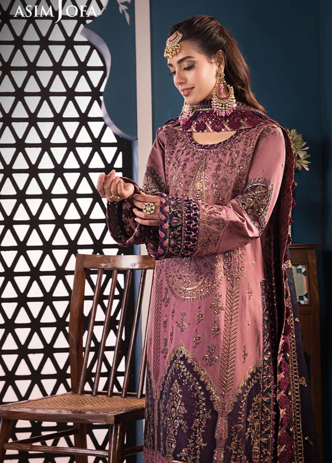 Fasana-e-Ishq By Asim Jofa Embroidered Lawn Suit Unstitched 3 Piece AJ24F AJFI-22 - Luxury Collection