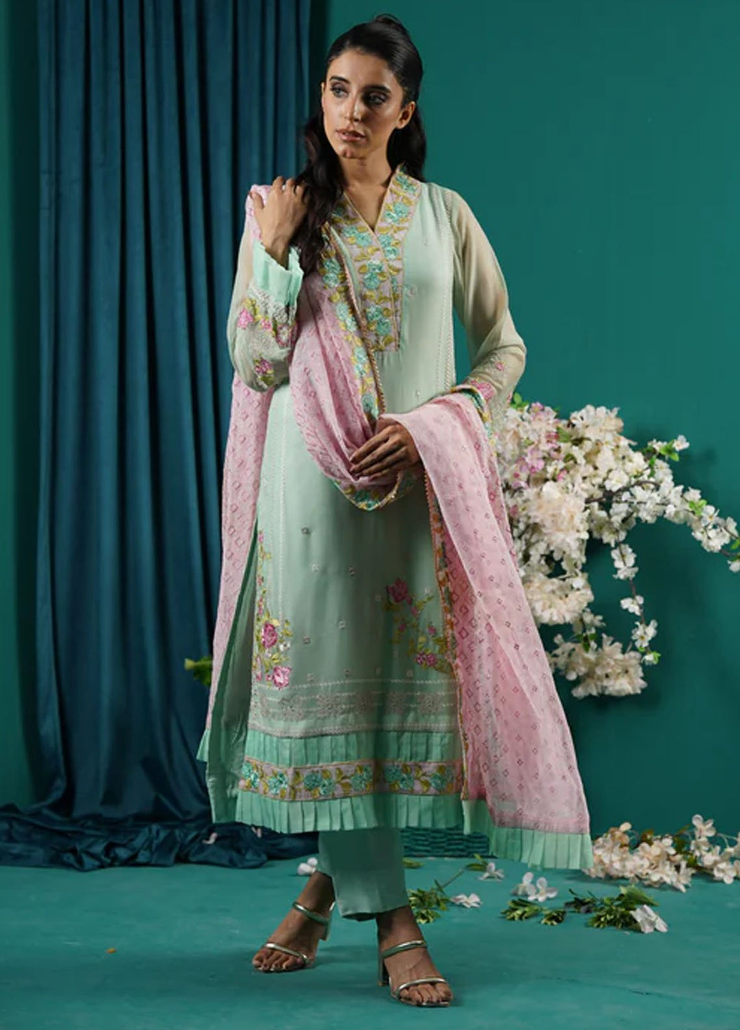 Fascino Embroidered Chiffon Suits Unstitched 3 Piece Rosemary - Festive Collection