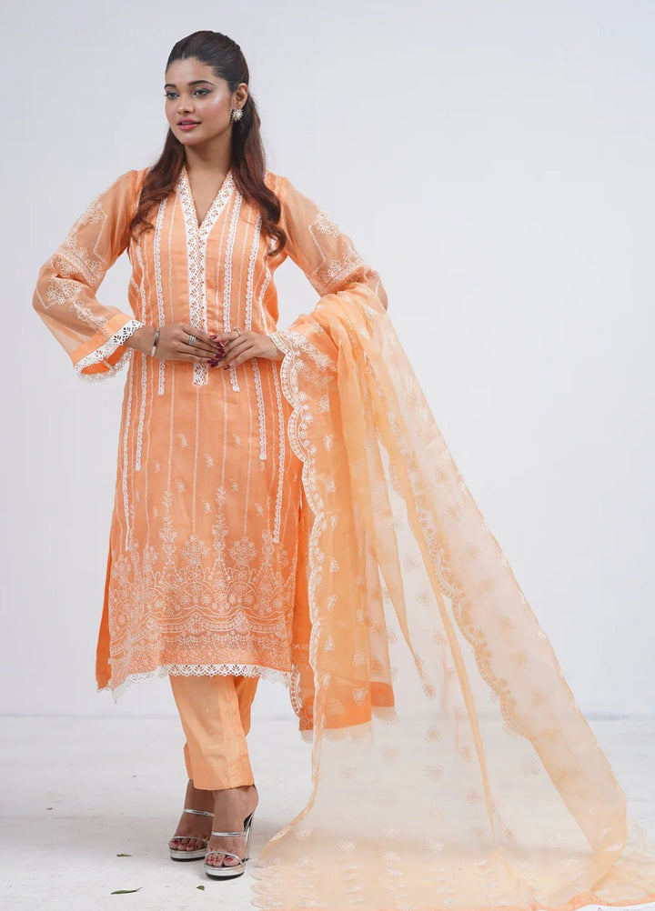 Fascino Embroidered Khadi Net Suits Unstitched 3 Piece Pretty Peach - Festive Collection