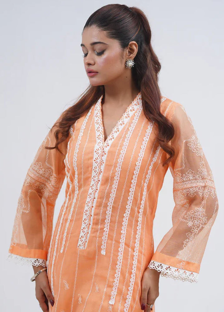 Fascino Embroidered Khadi Net Suits Unstitched 3 Piece Pretty Peach - Festive Collection
