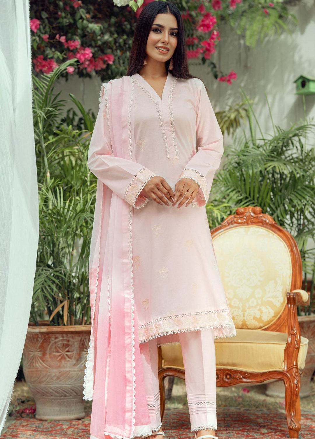 Fascino Pret Embroidered Cotton 3 Piece Suit PEAR