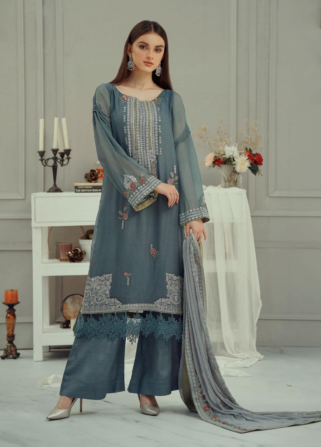 Fascino Embroidered Chiffon Suits Unstitched 3 Piece FN22F MISTY GLOW - Festive Collection