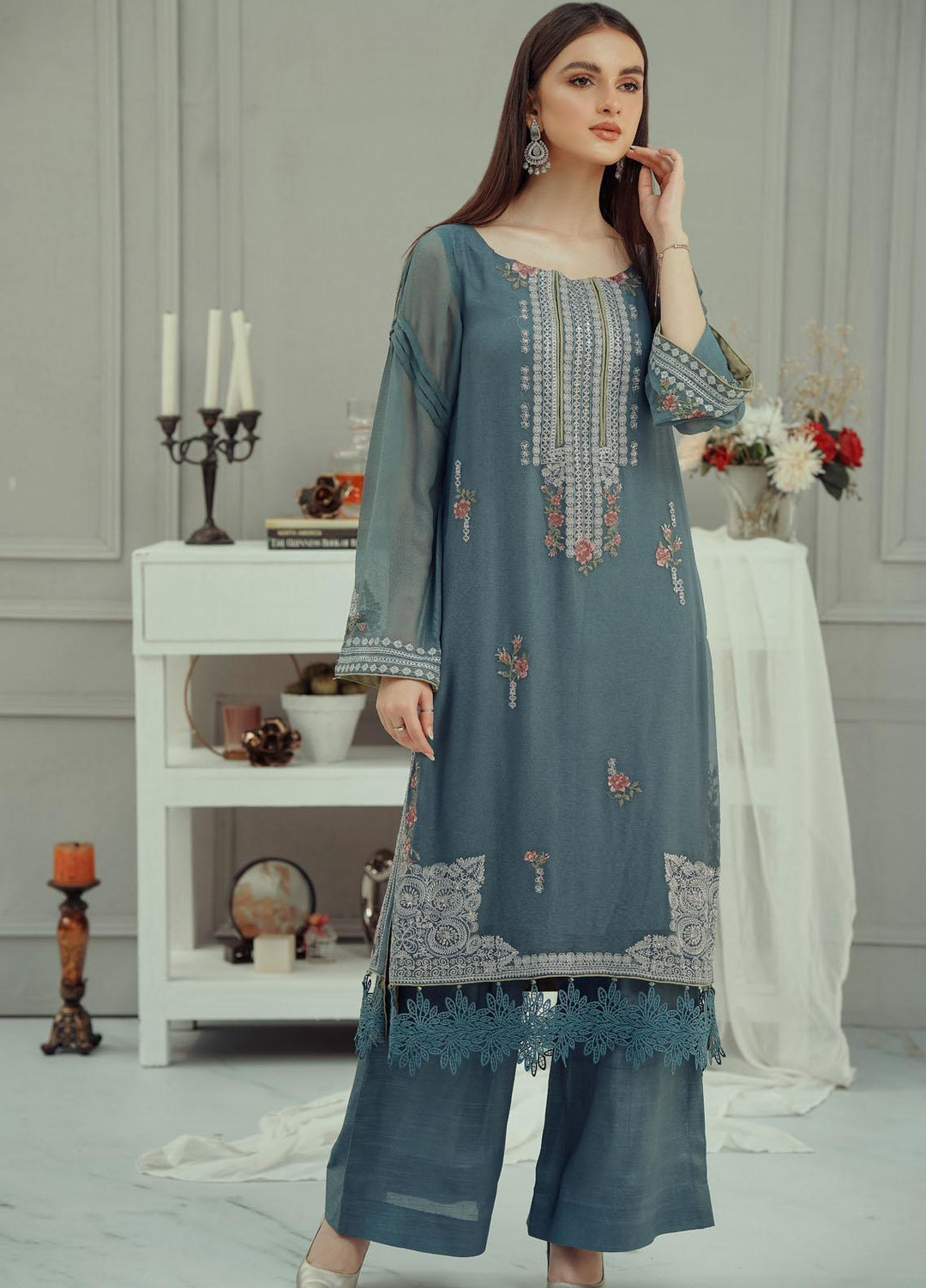 Fascino Embroidered Chiffon Suits Unstitched 3 Piece FN22F MISTY GLOW - Festive Collection