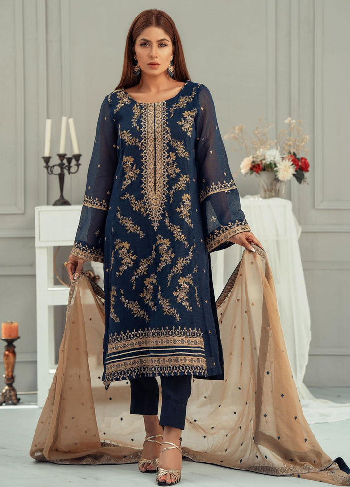 Fascino Embroidered Khaadi Net Suits Unstitched 3 Piece FN22F SAPPHIRE - Festive Collection