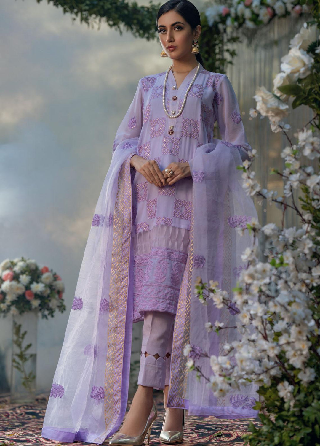 Fascino Embroidered Chiffon Suits Unstitched 3 Piece FN21LF Aster - Luxury Collection