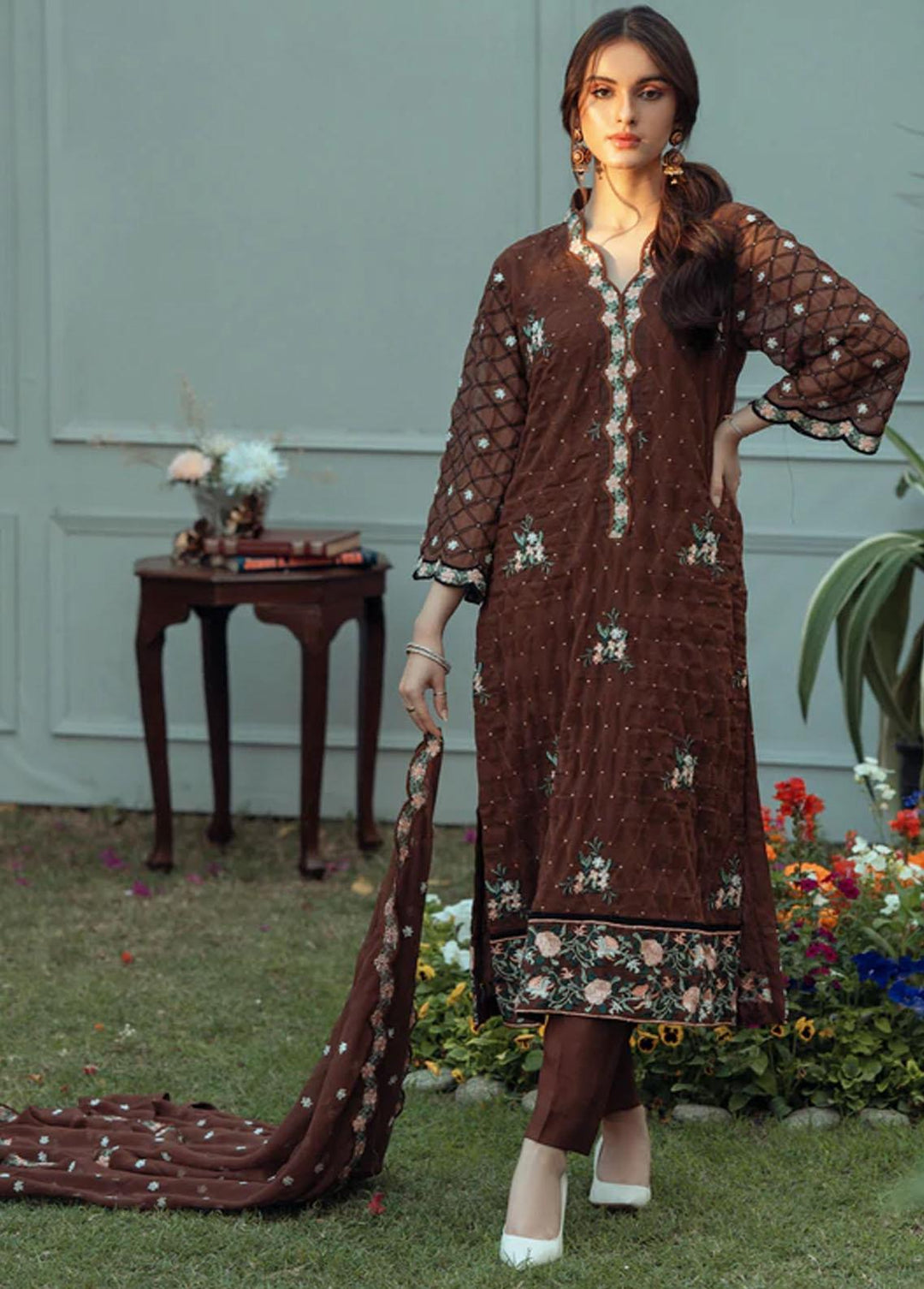 LA FLORA By Fascino Embroidered Chiffon Suits Unstitched 3 Piece FN22-LF3 DAMAK - Luxury Collection