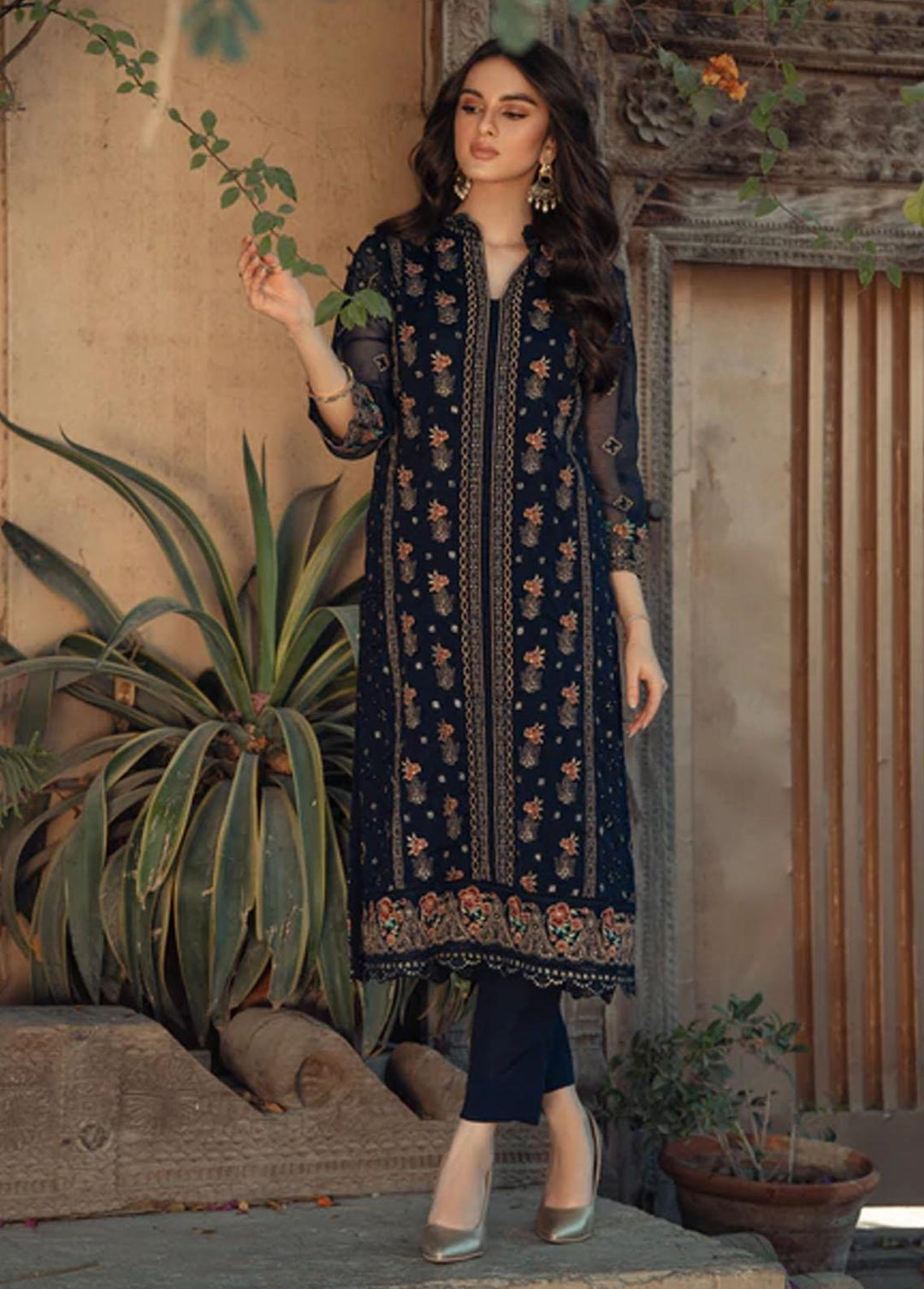 LA FLORA By Fascino Embroidered Chiffon Suits Unstitched 3 Piece FN22-LF3 GLOOMING SEA - Luxury Collection