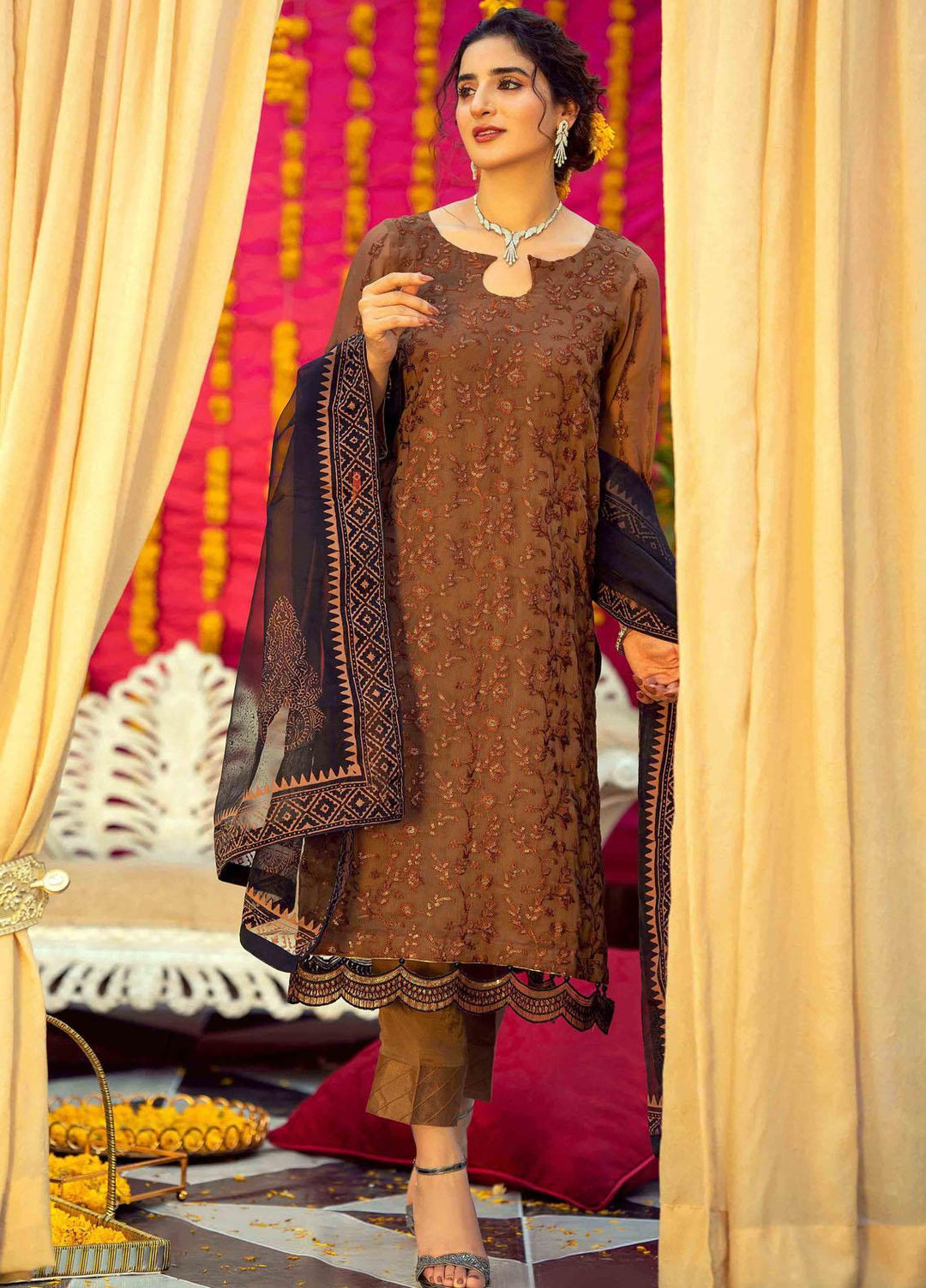 LA FLORA by Fascino Embroidered Chiffon Suits Unstitched 4 Piece FN22-LF4 Calcyria - Luxury Collection