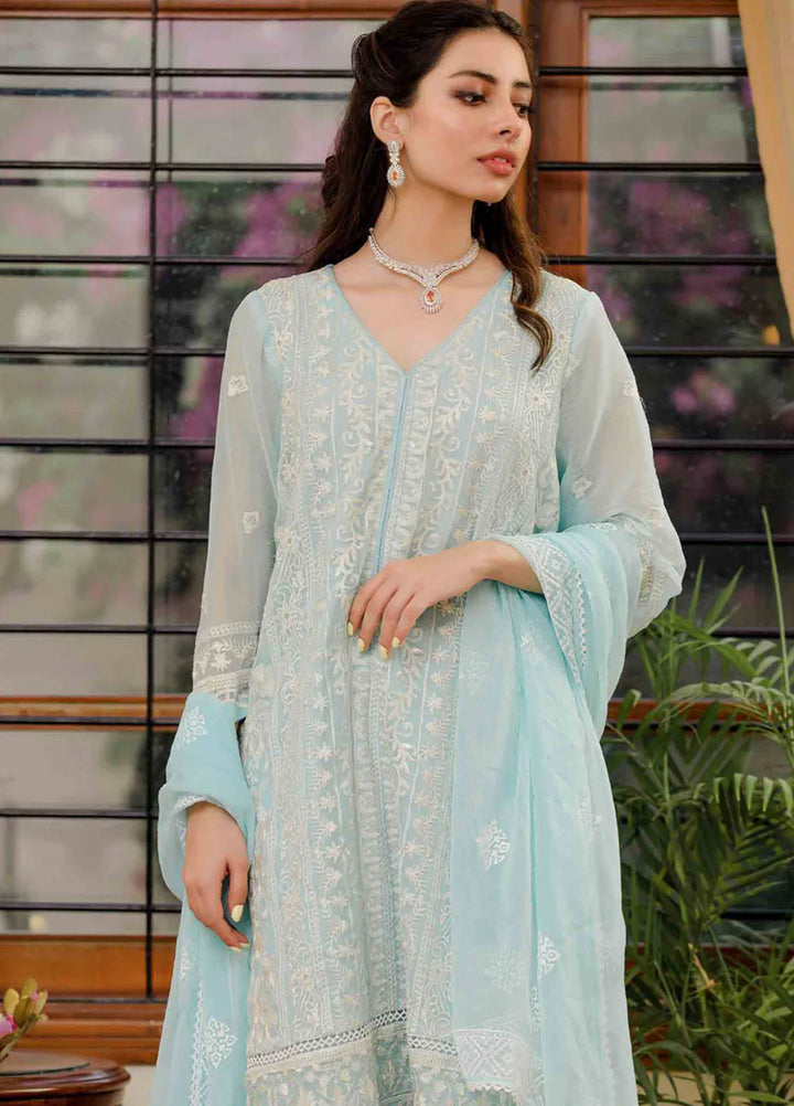 Fascino Pret Embroidered Chiffon 3 Piece Suit Sea Breeze