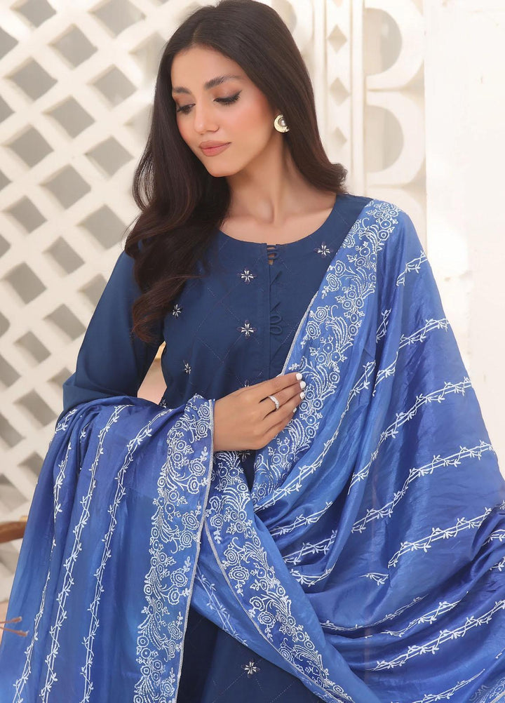 Fascino Pret Embroidered Cotton 3 Piece Suit Blue Orchide