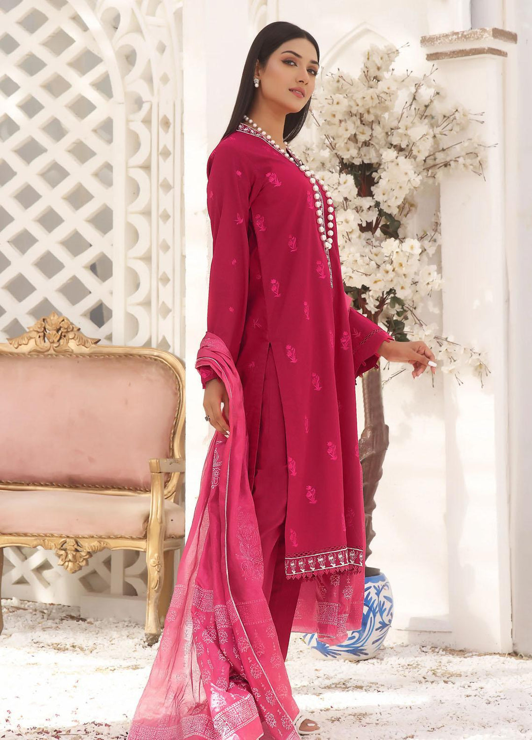 Fascino Pret Embroidered Cotton 3 Piece Suit Glade