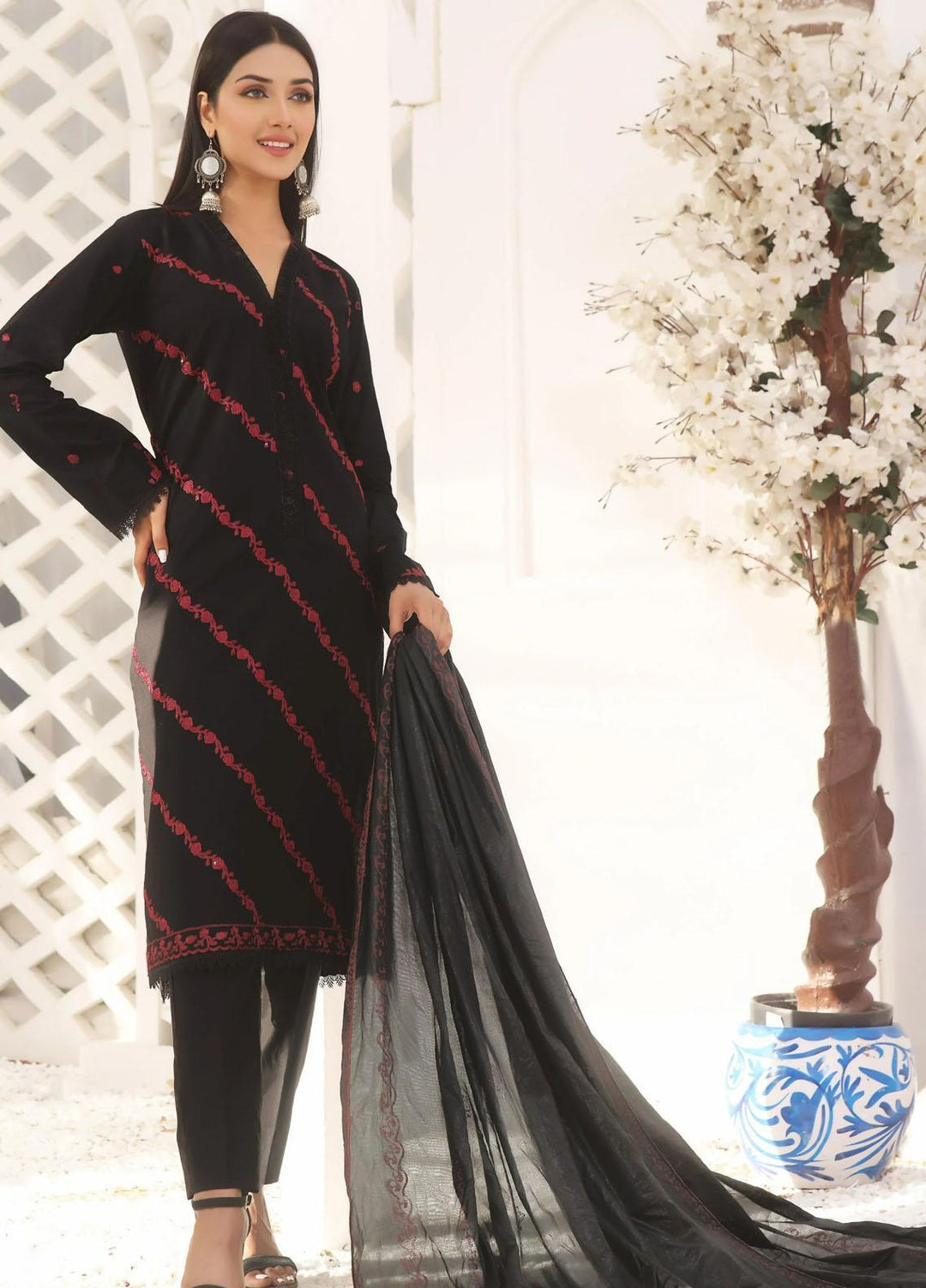 Fascino Pret Embroidered Cotton 3 Piece Suit Magistic Night