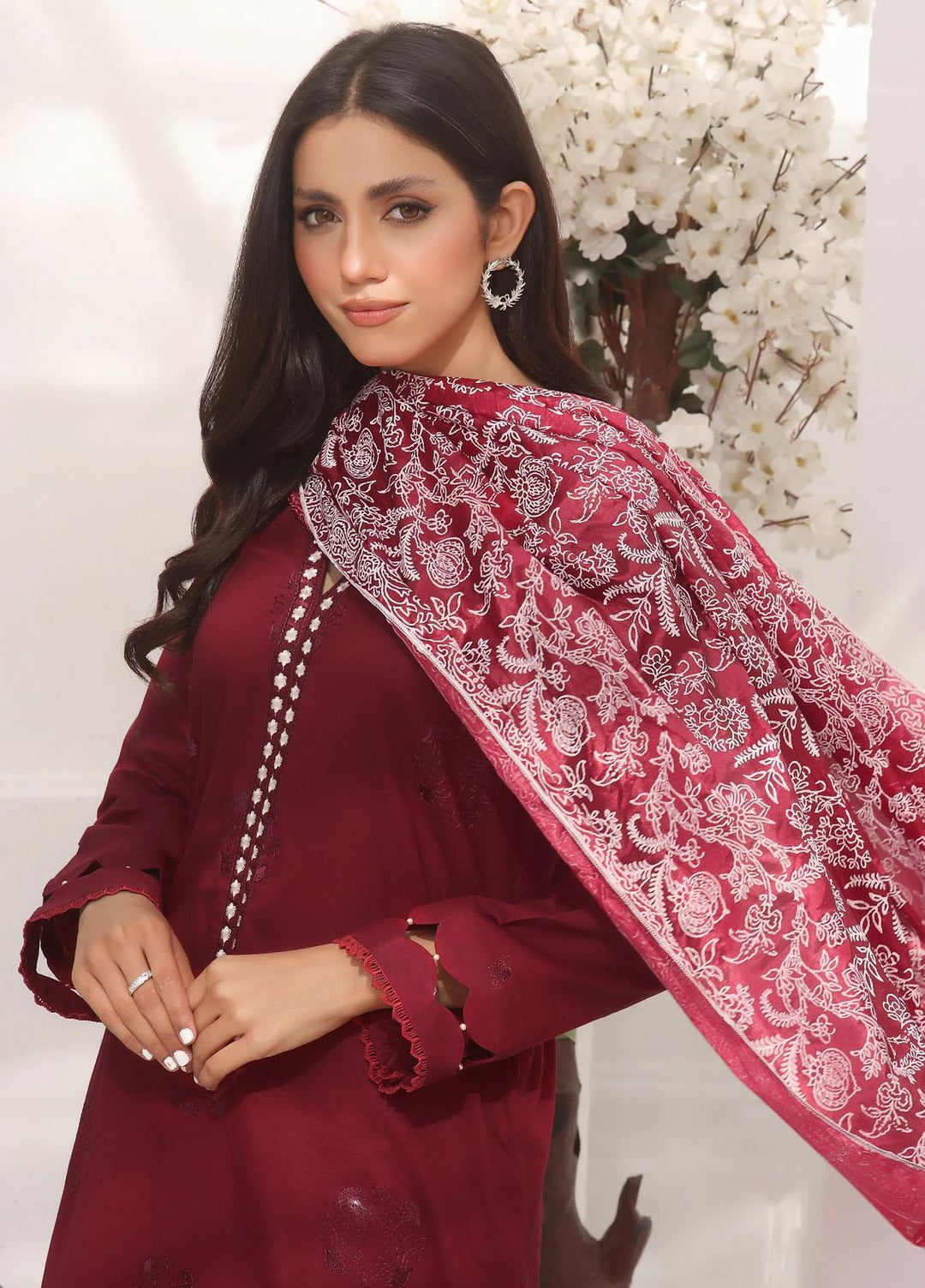 Fascino Pret Embroidered Cotton 3 Piece Suit Rosy Garden