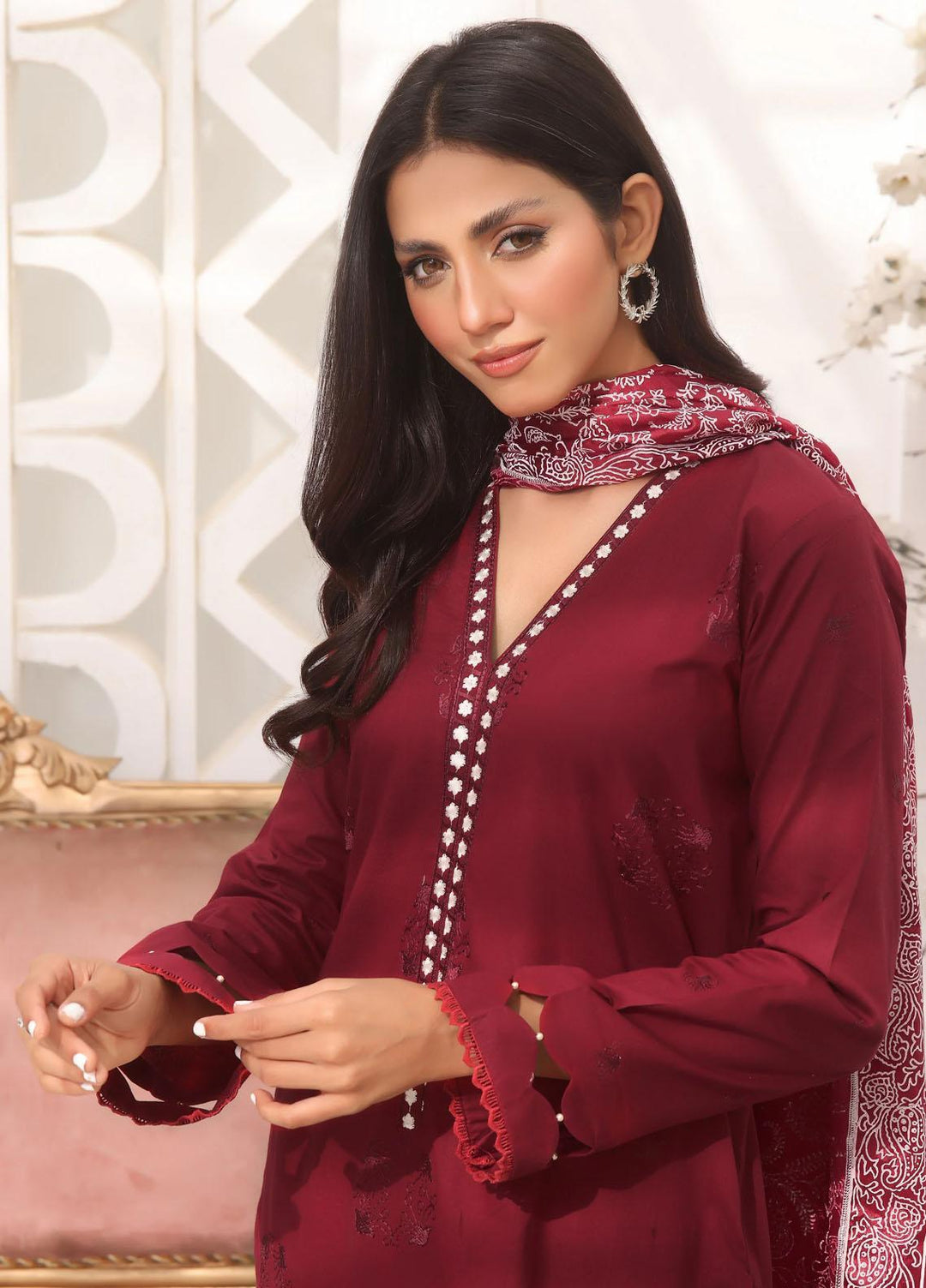 Fascino Pret Embroidered Cotton 3 Piece Suit Rosy Garden