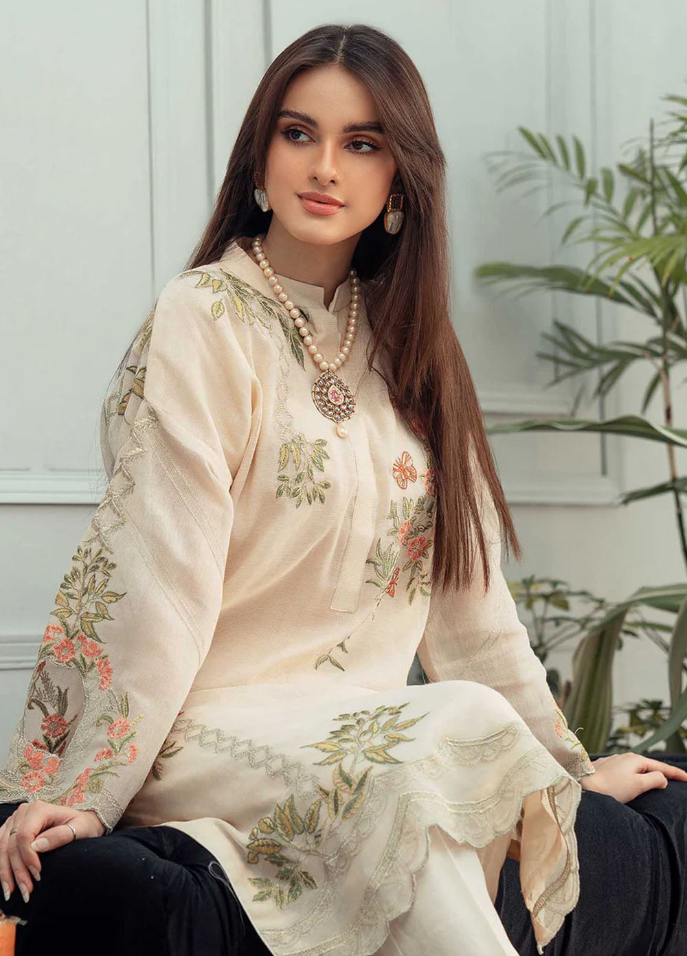 Fascino Pret Embroidered Khadi Net 3 Piece Suit Butterscotch