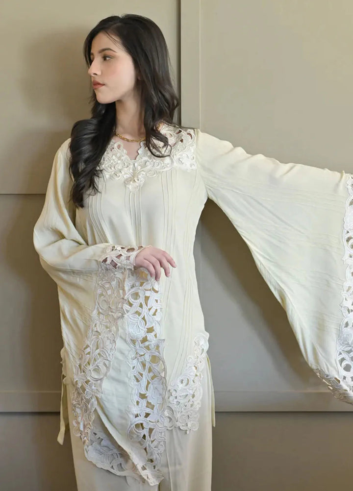 Fascino Pret Embroidered Silk 2 Piece Suit Faded Pearl