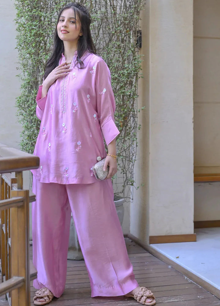 Fascino Pret Embroidered Silk 2 Piece Suit Flamingo