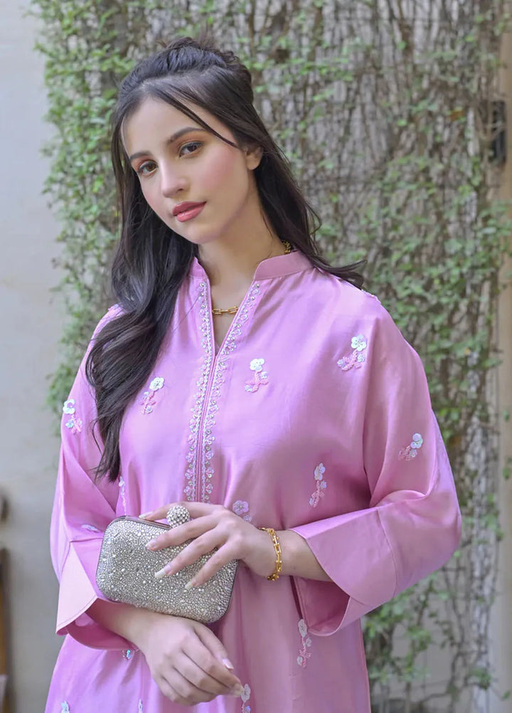 Fascino Pret Embroidered Silk 2 Piece Suit Flamingo