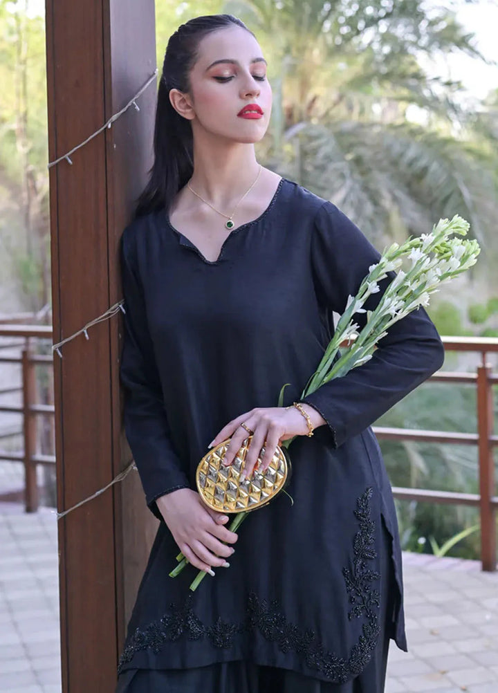 Fascino Pret Embroidered Silk 2 Piece Suit Raven