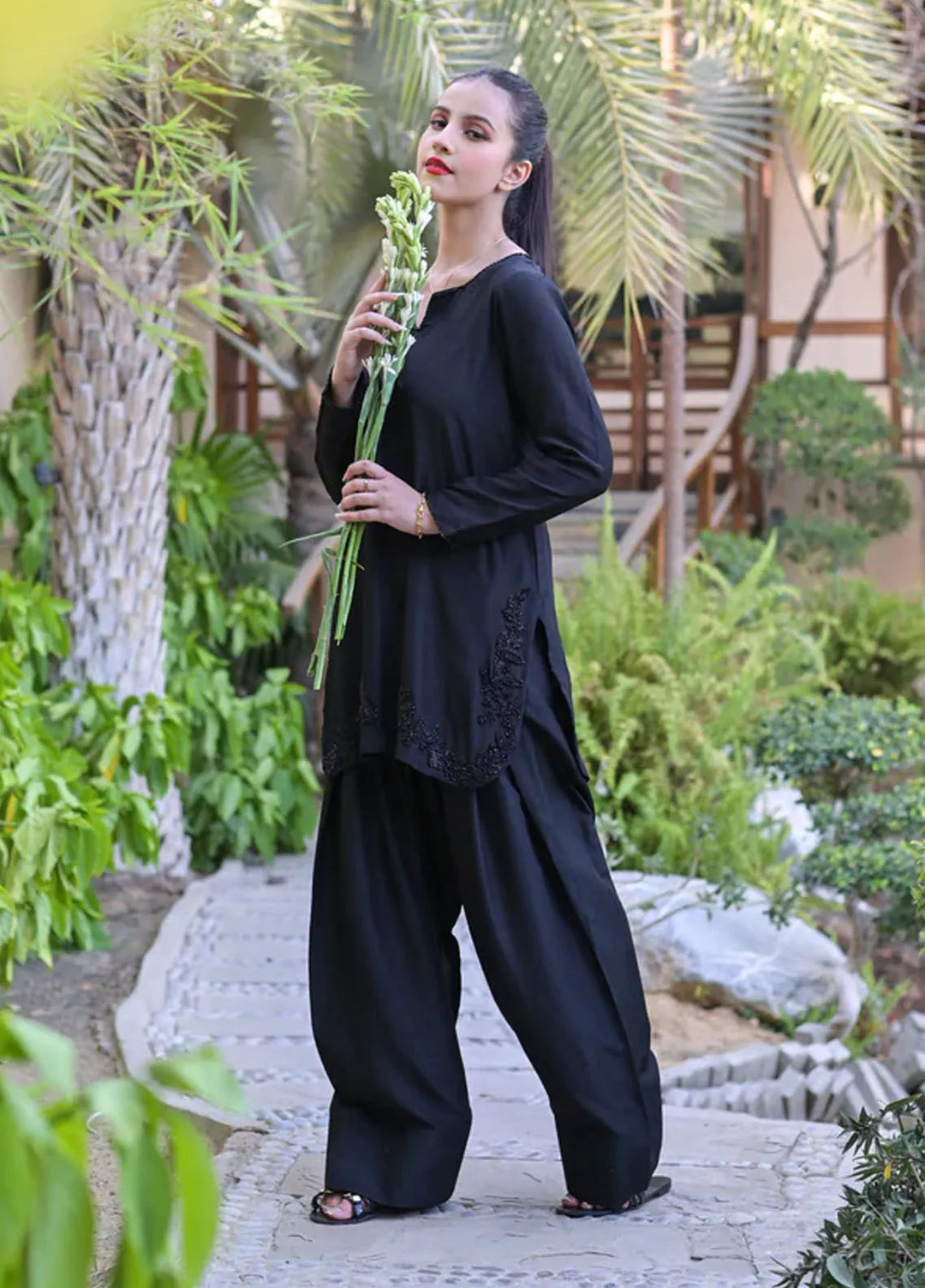 Fascino Pret Embroidered Silk 2 Piece Suit Raven