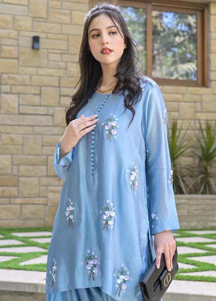 Fascino Pret Embroidered Silk 2 Piece Suit Topaz