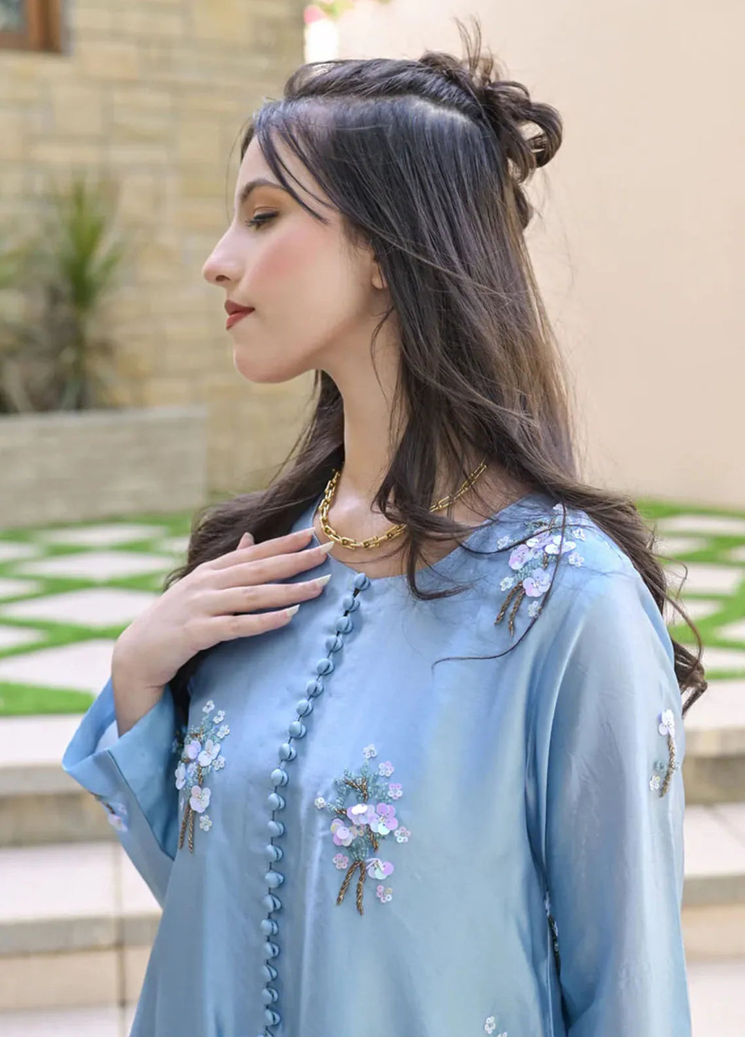 Fascino Pret Embroidered Silk 2 Piece Suit Topaz