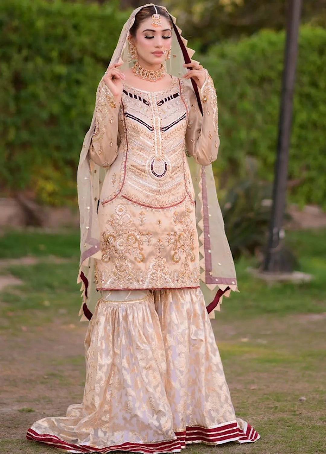 Fashion Corner Pret Embroidered Organza 3 Piece Dress Traditional Nikah Dress Golden