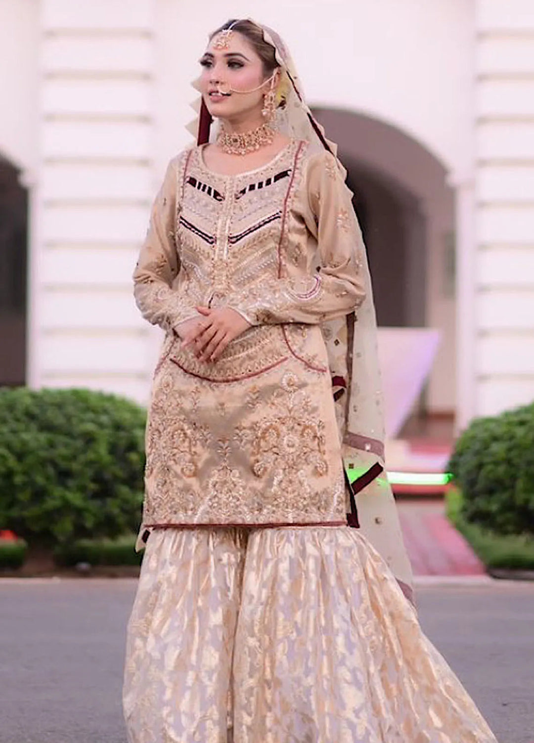 Fashion Corner Pret Embroidered Organza 3 Piece Dress Traditional Nikah Dress Golden