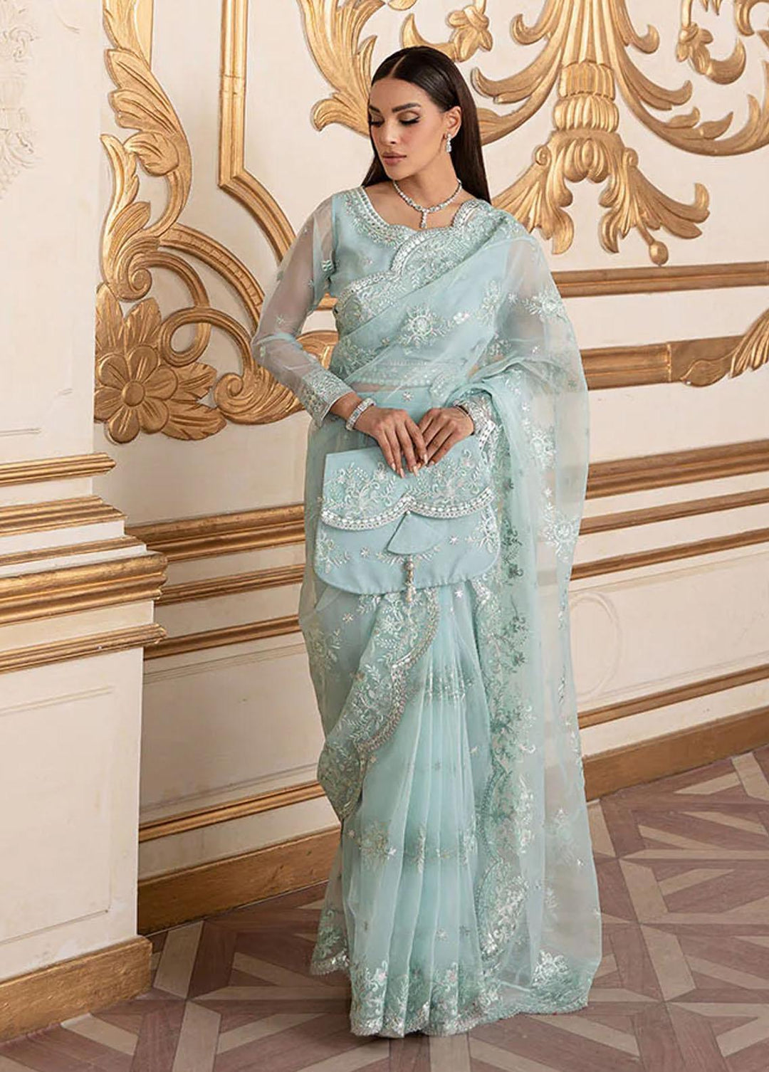 Fasl-e-Gul By Daud Abbas Embroidered Organza Suits Unstitched Saree DA23FG DA-FC-0006 Sehar - Luxury Collection