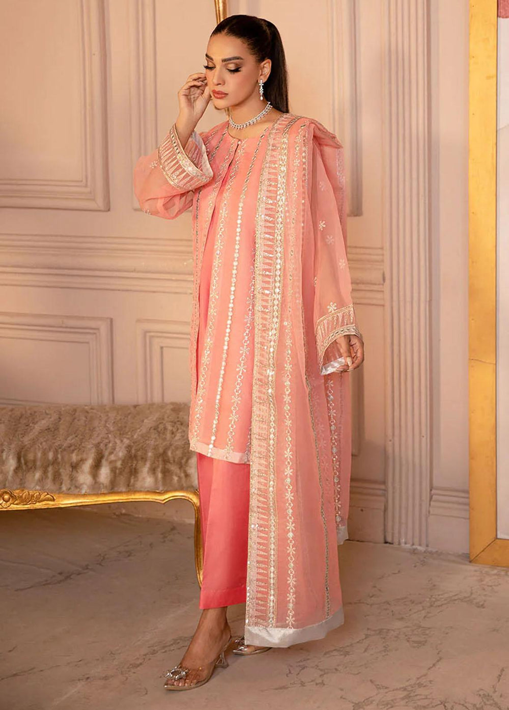 Fasl-e-Gul By Daud Abbas Embroidered Organza Suits Unstitched 3 Piece DA23FG DA-FC-0010 Aina - Luxury Collection