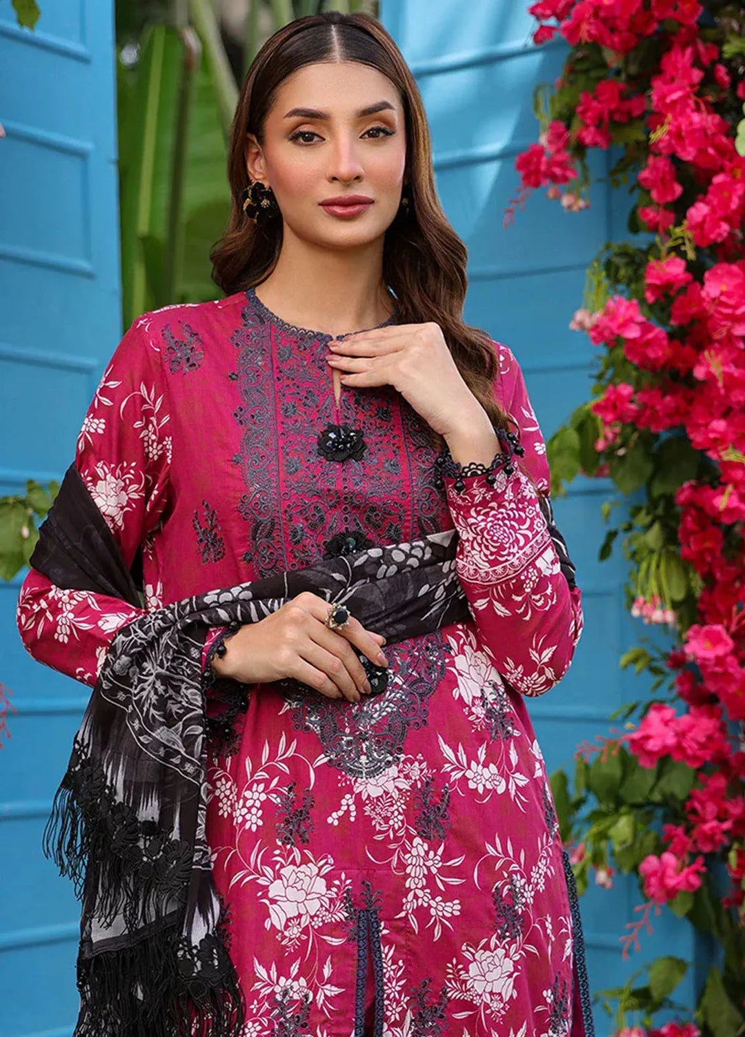 Faustina By Salitex Embroidered Cambric Suit Unstitched 3 Piece SUN24F UNS24AIZ023UT - Summer Collection