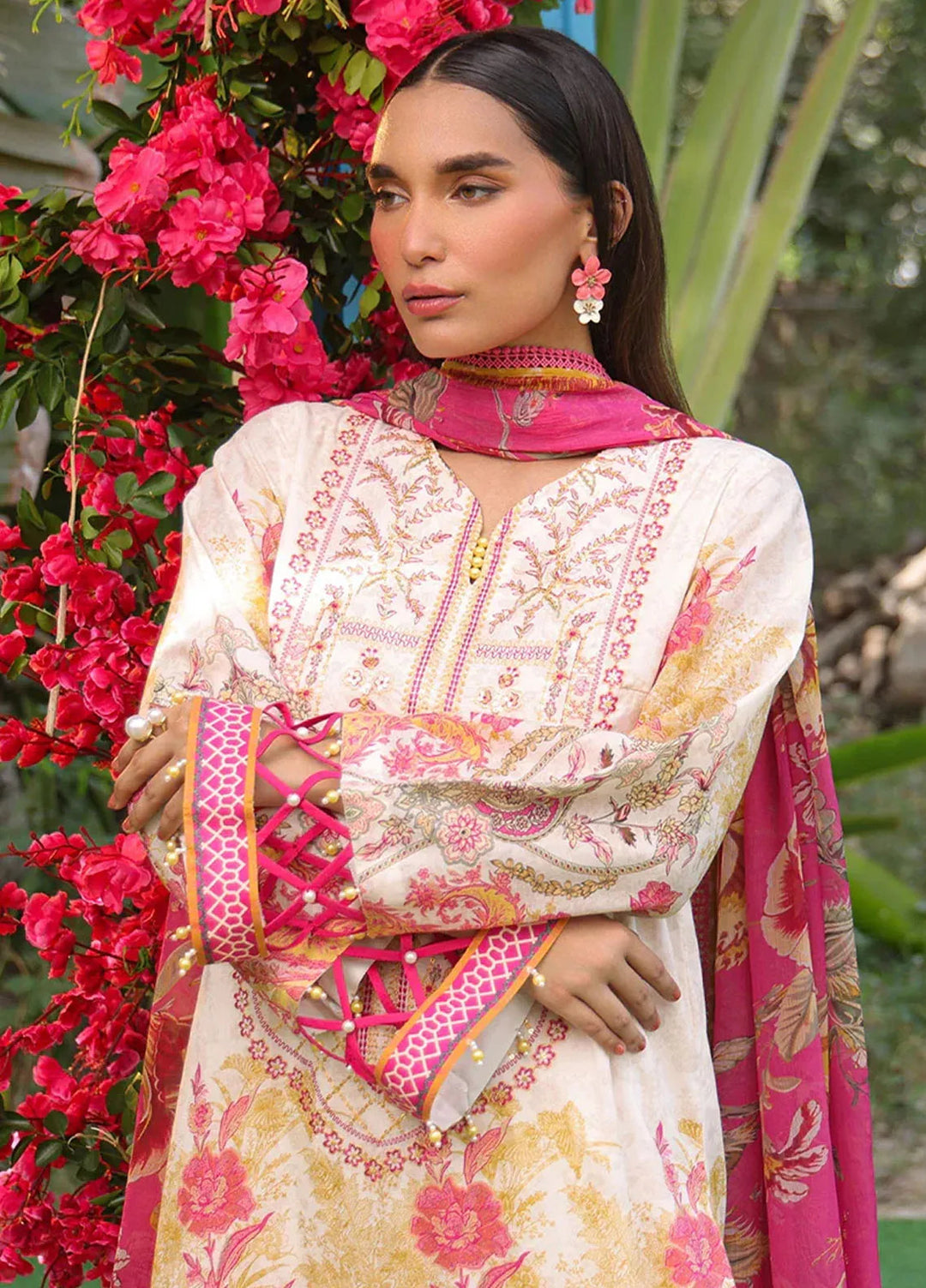 Faustina By Salitex Embroidered Cambric Suit Unstitched 3 Piece SUN24F UNS24AIZ026UT - Summer Collection