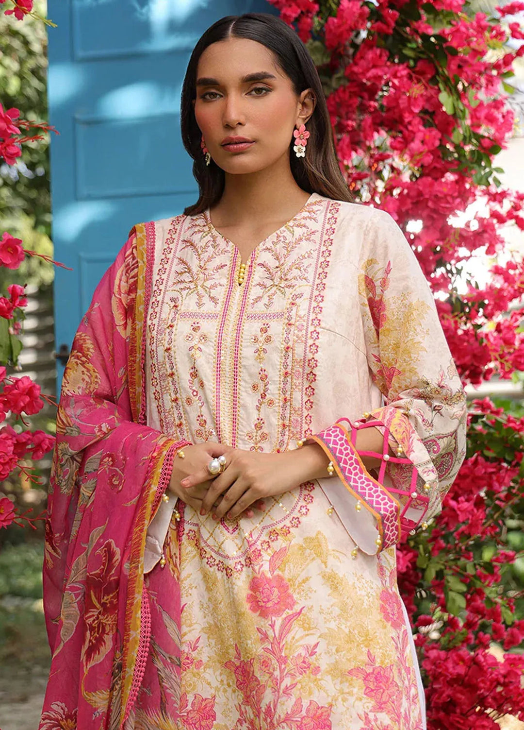 Faustina By Salitex Embroidered Cambric Suit Unstitched 3 Piece SUN24F UNS24AIZ026UT - Summer Collection