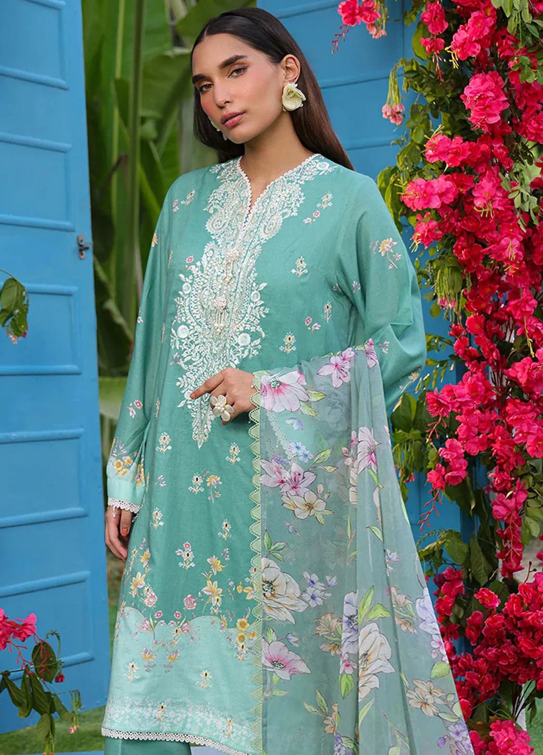Faustina By Salitex Embroidered Cambric Suit Unstitched 3 Piece SUN24F UNS24AIZ034UT - Summer Collection
