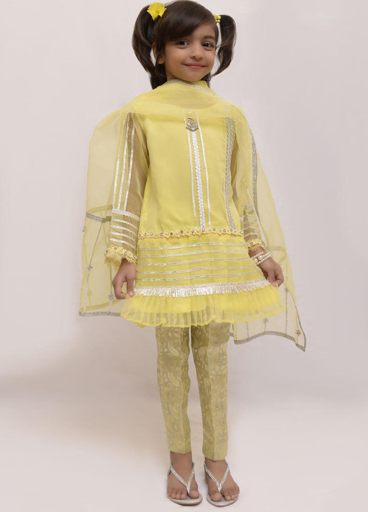 Fauve Organza Semi Formal Girls 3 Piece -  FFG-014 Cardamom YELLOW