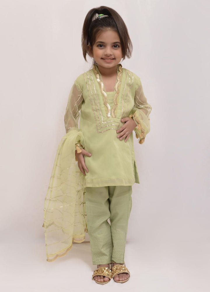 Fauve Organza Semi Formal 3 Piece for Girls -  FFG-015 PISTACHIO GREEN
